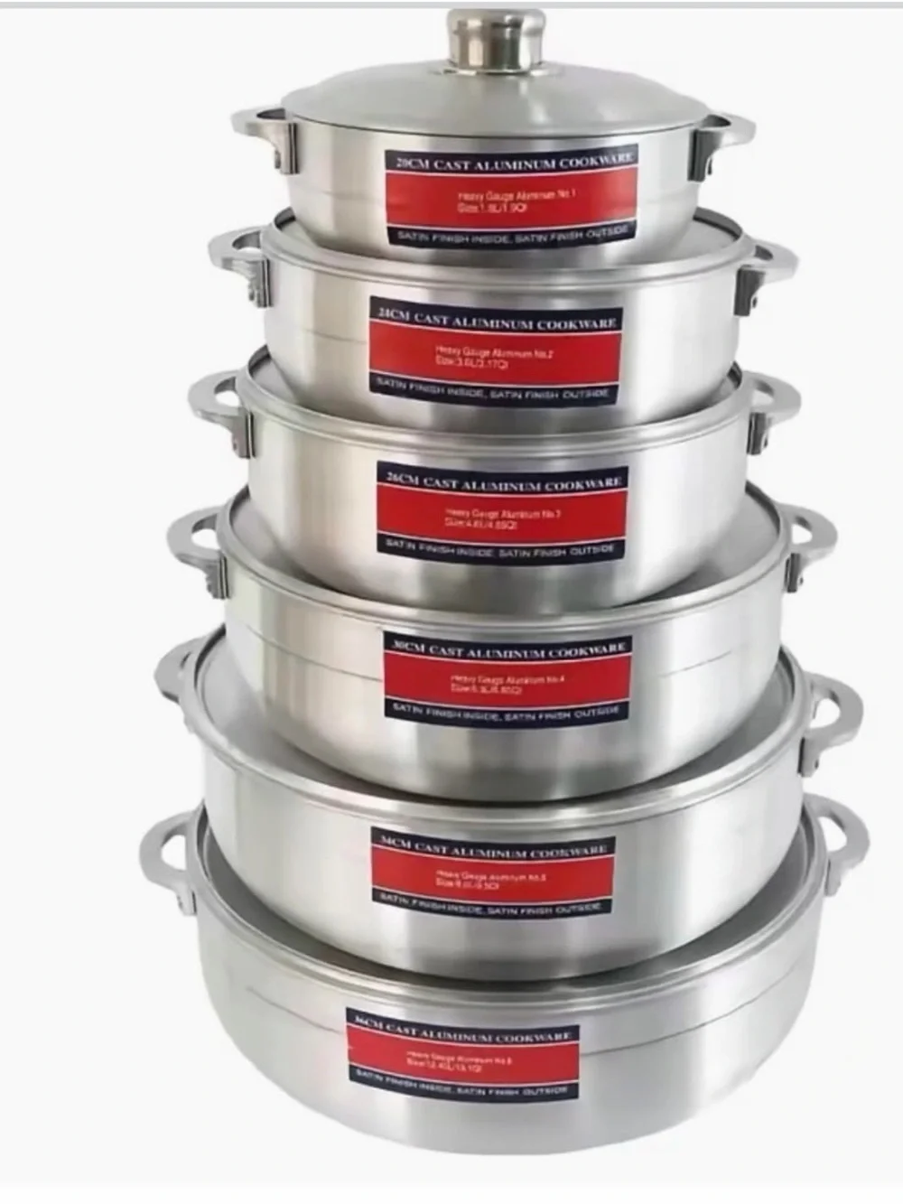 Premium Silver Aluminum Cookware Set - Stackable 6-Piece